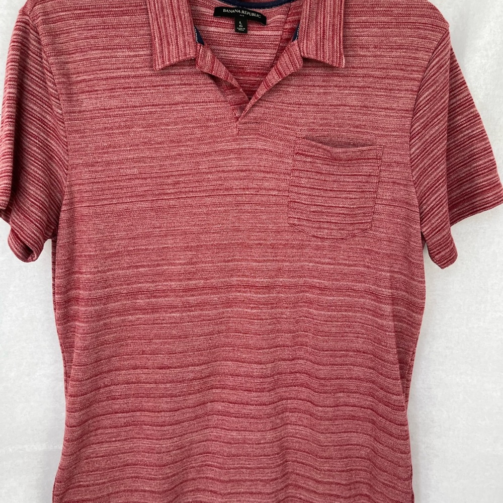 Banana Republic Red and Cream Polo Shirt Relaxed Fit